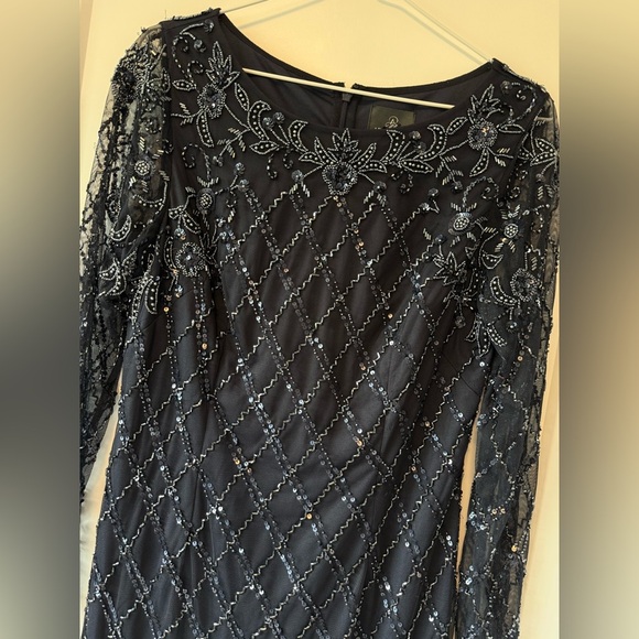 Adrianna Papell Women's Blue Embellished Boat Neck Sheath Dress - Picture 6 of 6